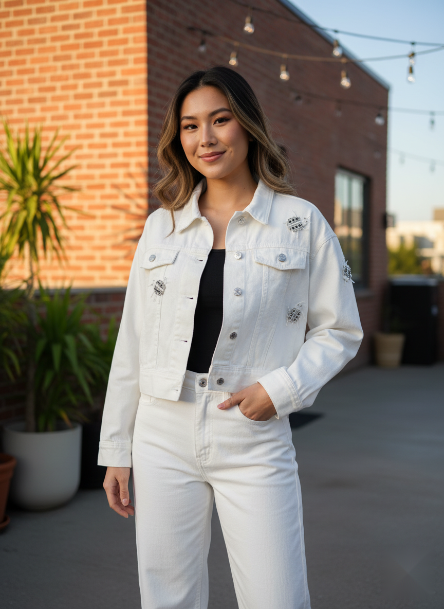 Embellished White Denim Jacket Meddling Mother Goose Embellished White Denim Jacket Meddling Mother Goose