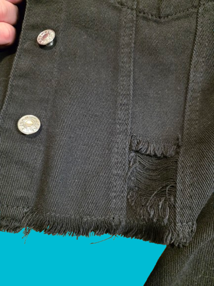 Black Cropped Denim Jacket with Statement Brooches