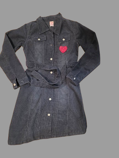 Women’s Black Denim Shirt Dress – Beaded Heart Detail