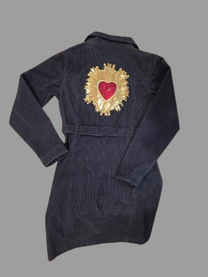 Women’s Black Denim Shirt Dress – Beaded Heart Detail