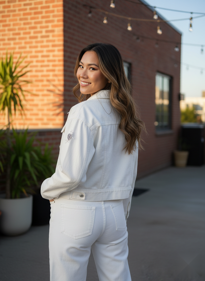 Embellished White Denim Jacket